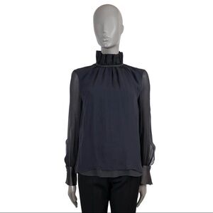 Brunello Cucinelli Dark Gray Blouse with Sheer Sleeves